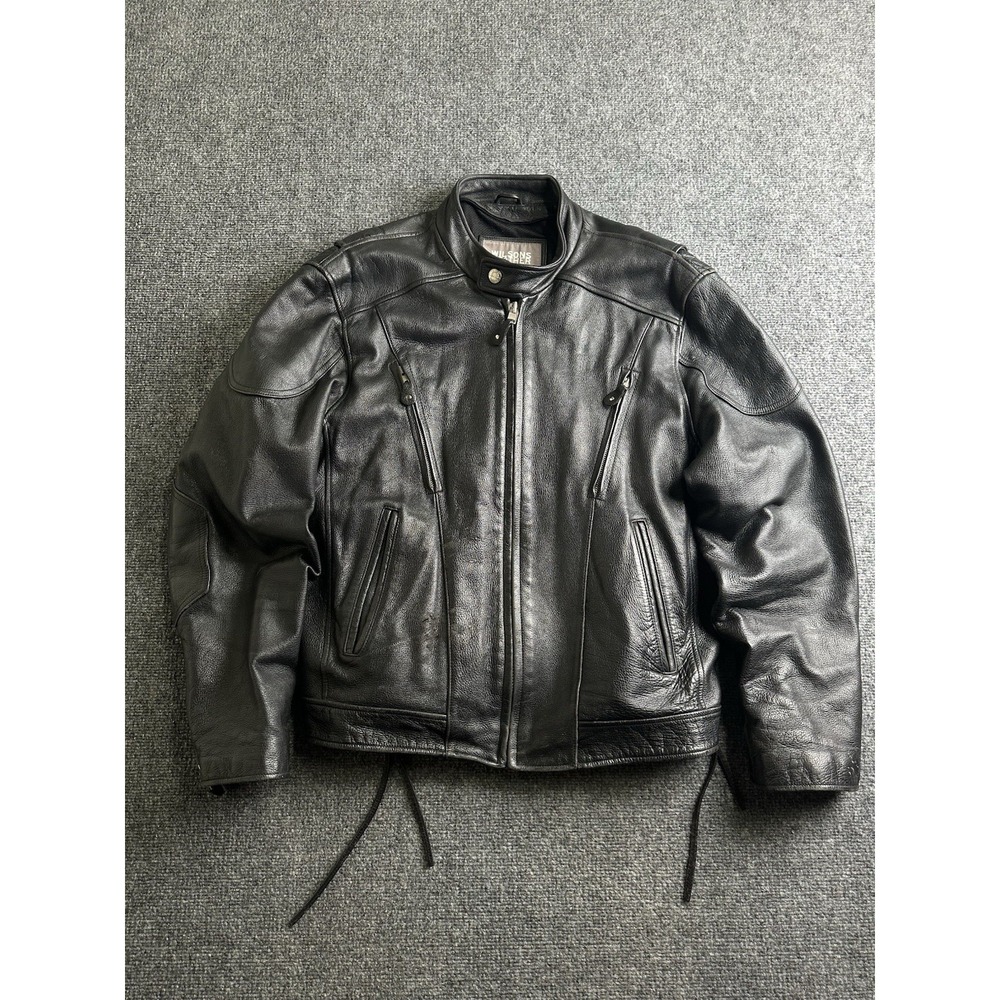 Mens Wilsons Leather Motorcycle Jacket Black Zip Front, Size 2XL